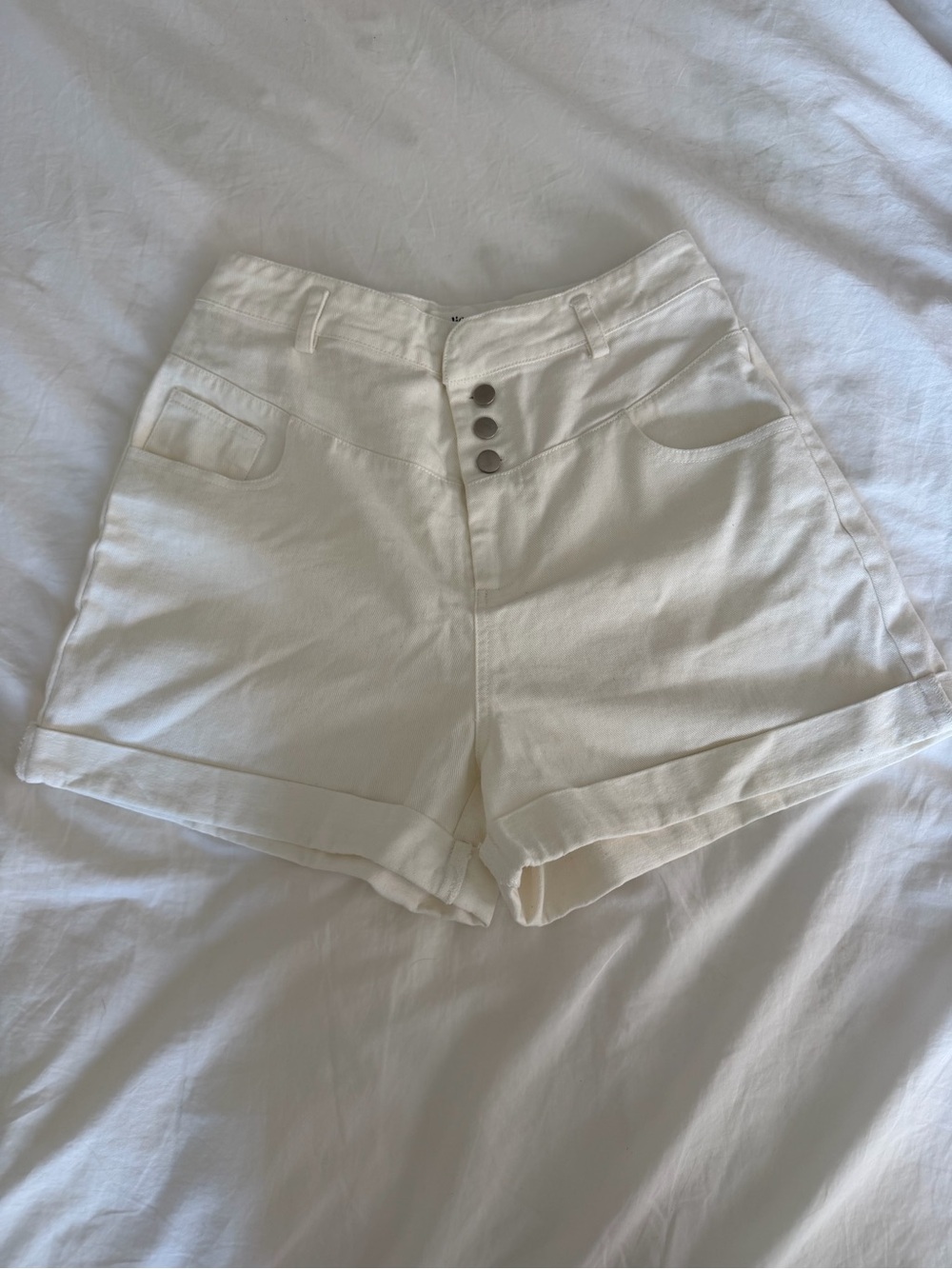 Elodie High-Waist Cream Button-Front Shorts